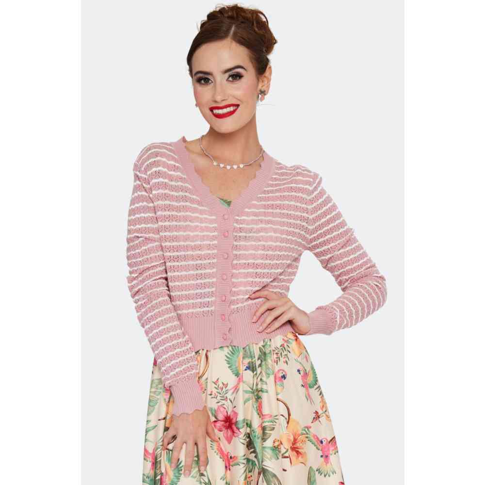 Voodoo Vixen - Scallop Patterned Cardigan - Roze